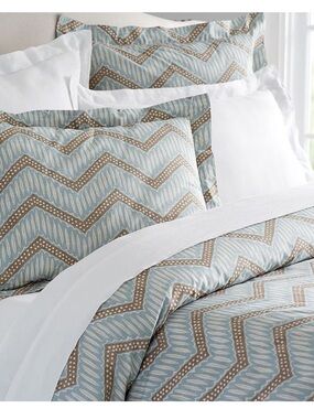 Pottery Barn Sydney Chevron King Duvet Cover & 2 Sham Bedding Set Cotton Blue